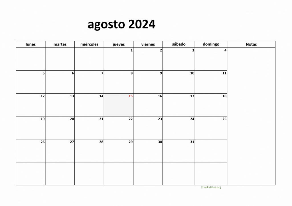Calendario Agosto 2024