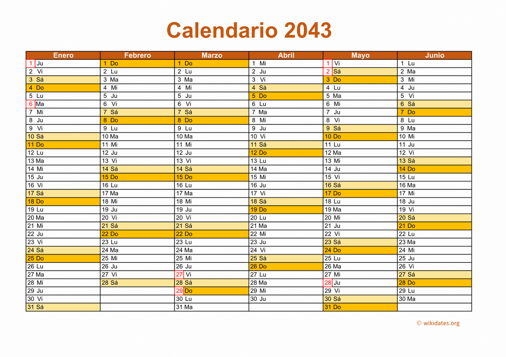 Calendario 2043 Calendario De España Del 2043