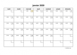 calendrier janvier 2020 01