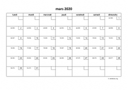 calendrier mars 2020 01