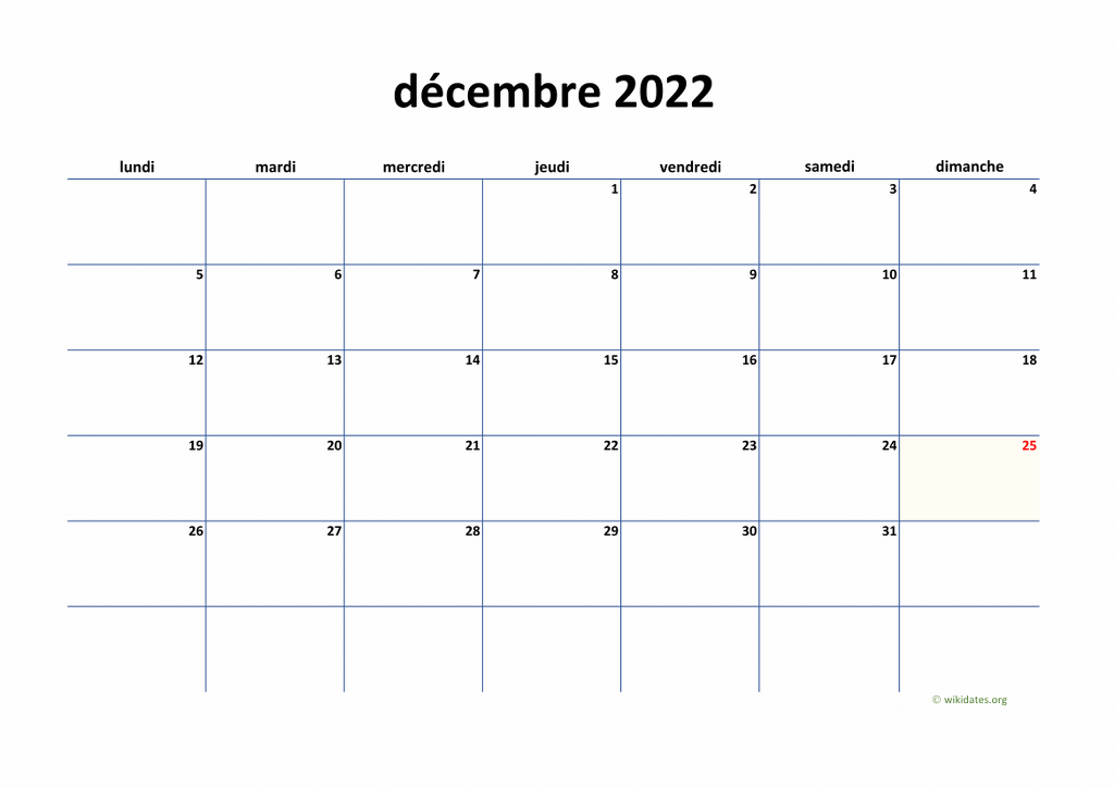 Calendrier Mois Decembre 2023 Calendrier Décembre 2022 | Wikidates.org