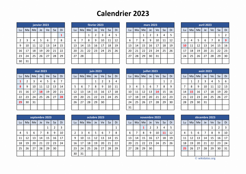 Calendrier 2023 à Imprimer