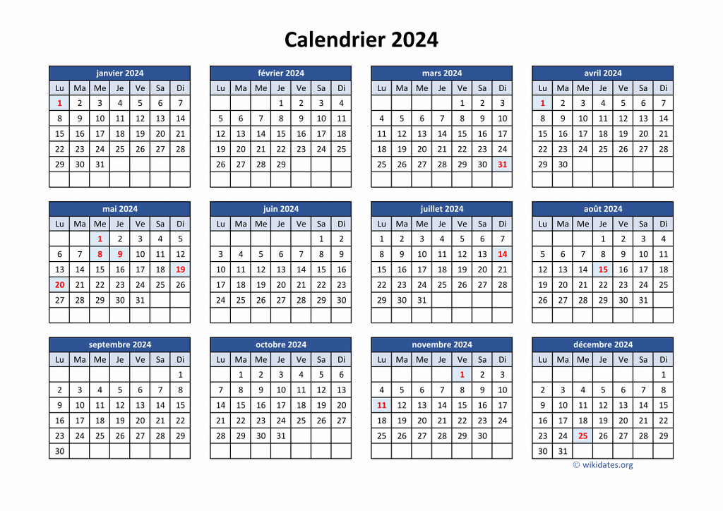bureau calendrier 2024 modèle. 12 mois inclus. modifiable 2024
