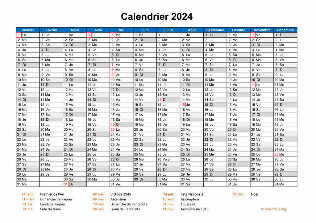 Calendrier 2024 à imprimer