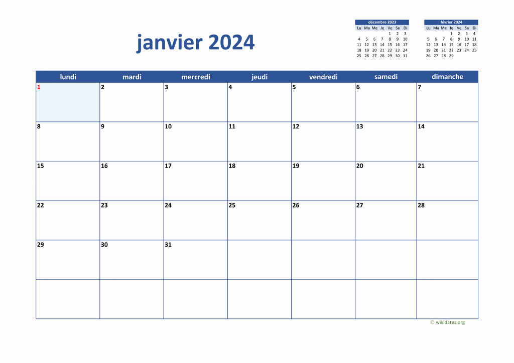 Calendrier 2024 脿 imprimer | WikiDates.org