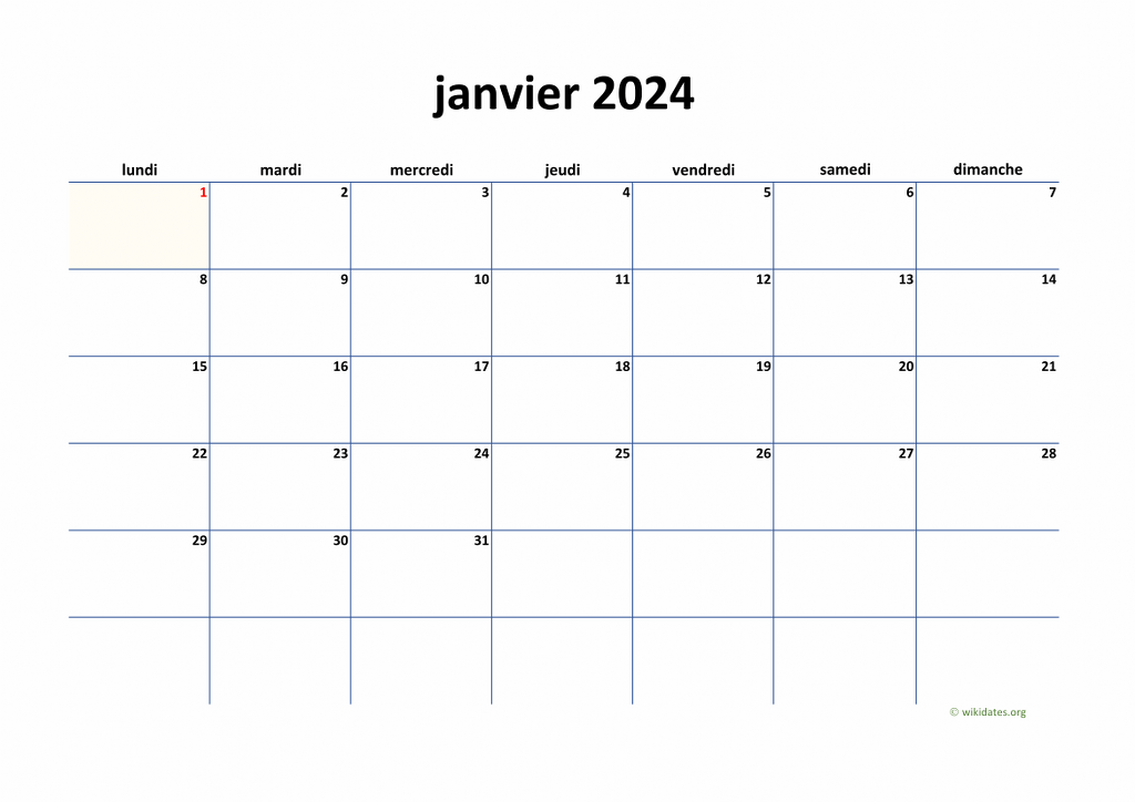 Calendrier 2024 à imprimer