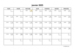 calendrier janvier 2025 01