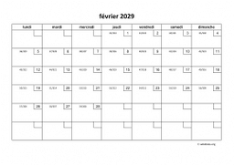 calendrier février 2029 01