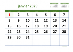 calendrier janvier 2029 03