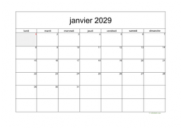 calendrier janvier 2029 05