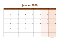 calendrier janvier 2029 06