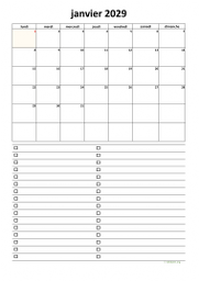 calendrier janvier 2029 07