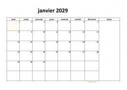 calendrier janvier 2029 08