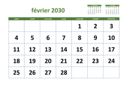 calendrier février 2030 03