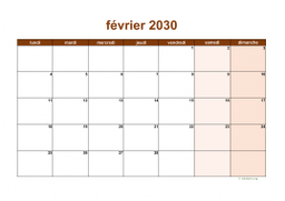 calendrier février 2030 06