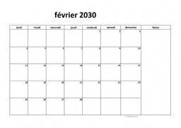 calendrier février 2030 08