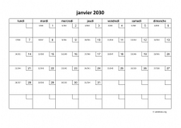 calendrier janvier 2030 01