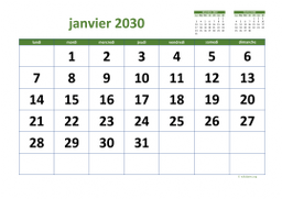 calendrier janvier 2030 03