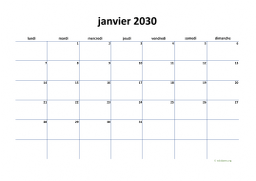 calendrier janvier 2030 04