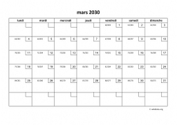 calendrier mars 2030 01