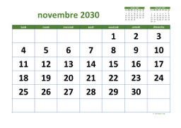 calendrier novembre 2030 03