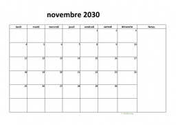 calendrier novembre 2030 08