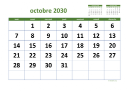 calendrier octobre 2030 03