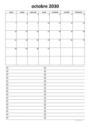 calendrier octobre 2030 07