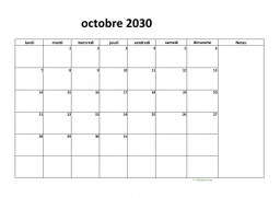 calendrier octobre 2030 08