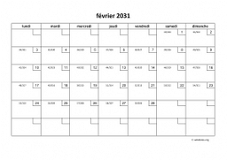calendrier février 2031 01