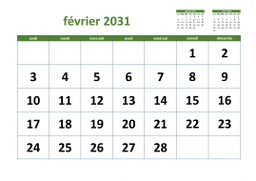 calendrier février 2031 03