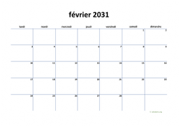 calendrier février 2031 04