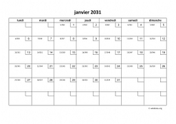 calendrier janvier 2031 01