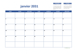 calendrier janvier 2031 02