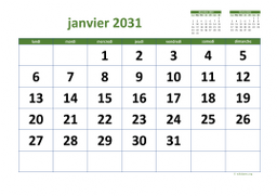 calendrier janvier 2031 03