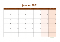 calendrier janvier 2031 06