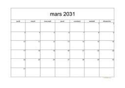 calendrier mars 2031 05