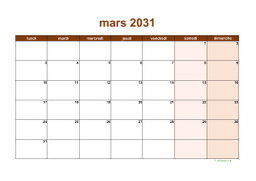calendrier mars 2031 06