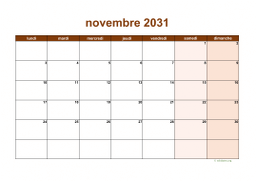 calendrier novembre 2031 06