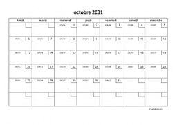 calendrier octobre 2031 01