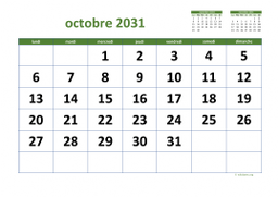 calendrier octobre 2031 03