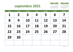 calendrier septembre 2031 03