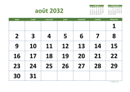 calendrier août 2032 03