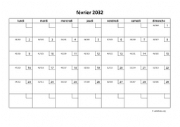 calendrier février 2032 01
