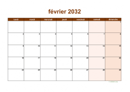 calendrier février 2032 06