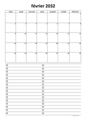 calendrier février 2032 07