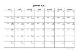 calendrier janvier 2032 01