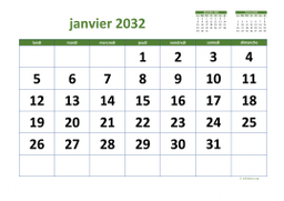 calendrier janvier 2032 03