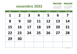 calendrier novembre 2032 03