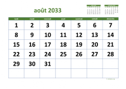 calendrier août 2033 03